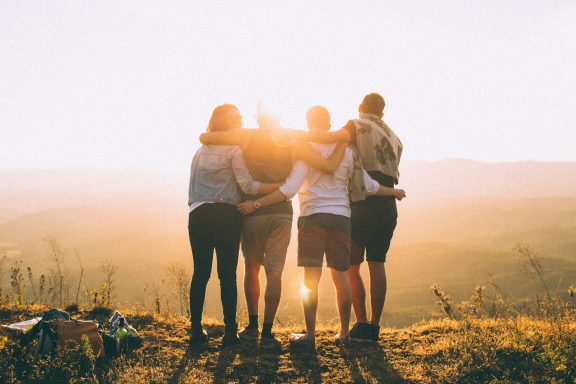 Make connections Group of friends with back to camera